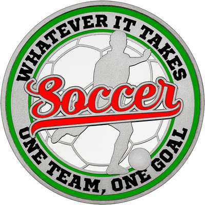 Red "Soccer" with Green Outer Circular Borders